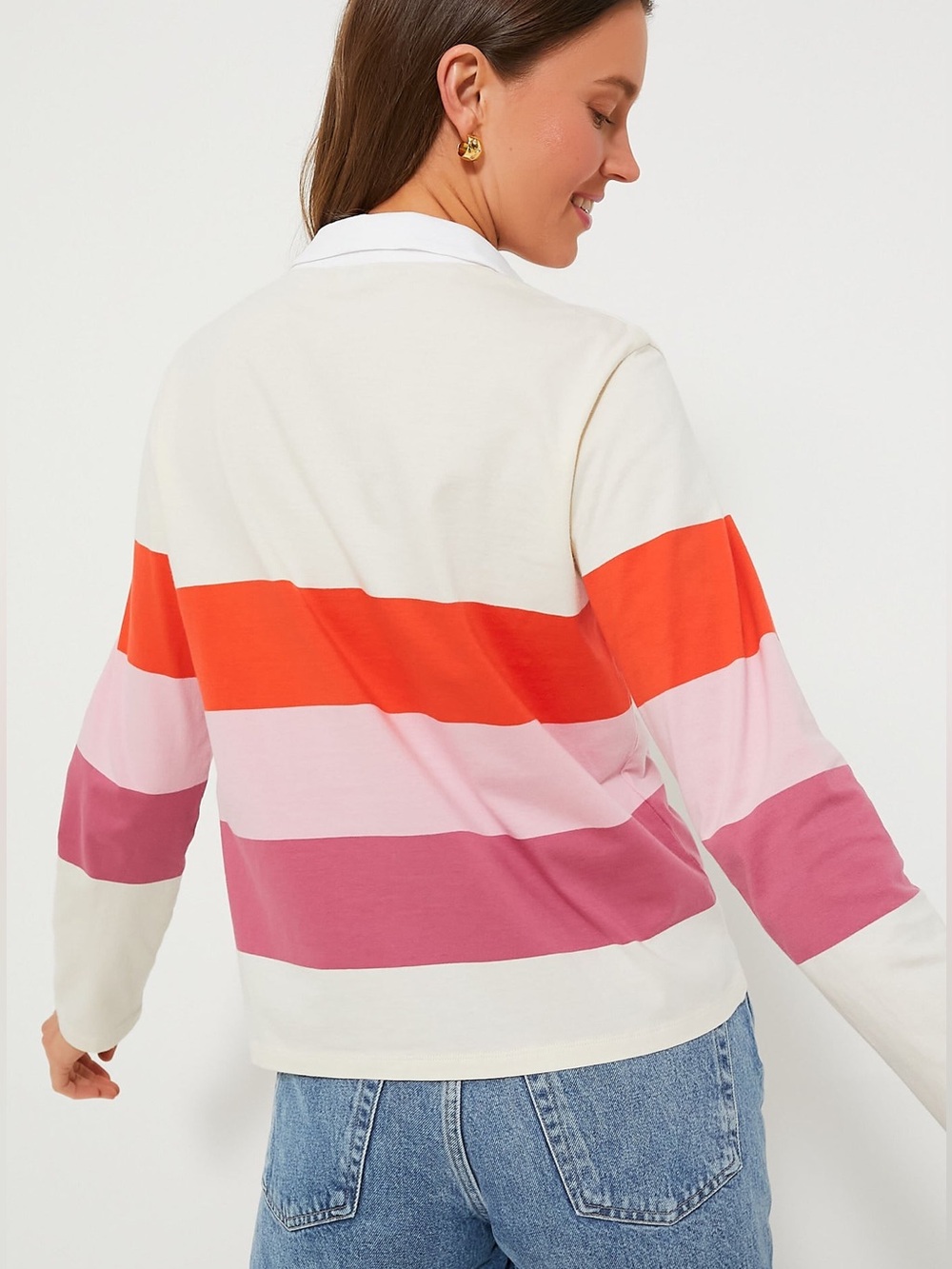 KULE The Patch Cotton Rugby Shirt Stripes Pink Multi Size M - Picture 4 of 16